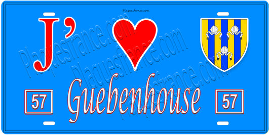 Plaque métal décorative, J'❤️Guebenhouse, Moselle, fond mur bleu 57