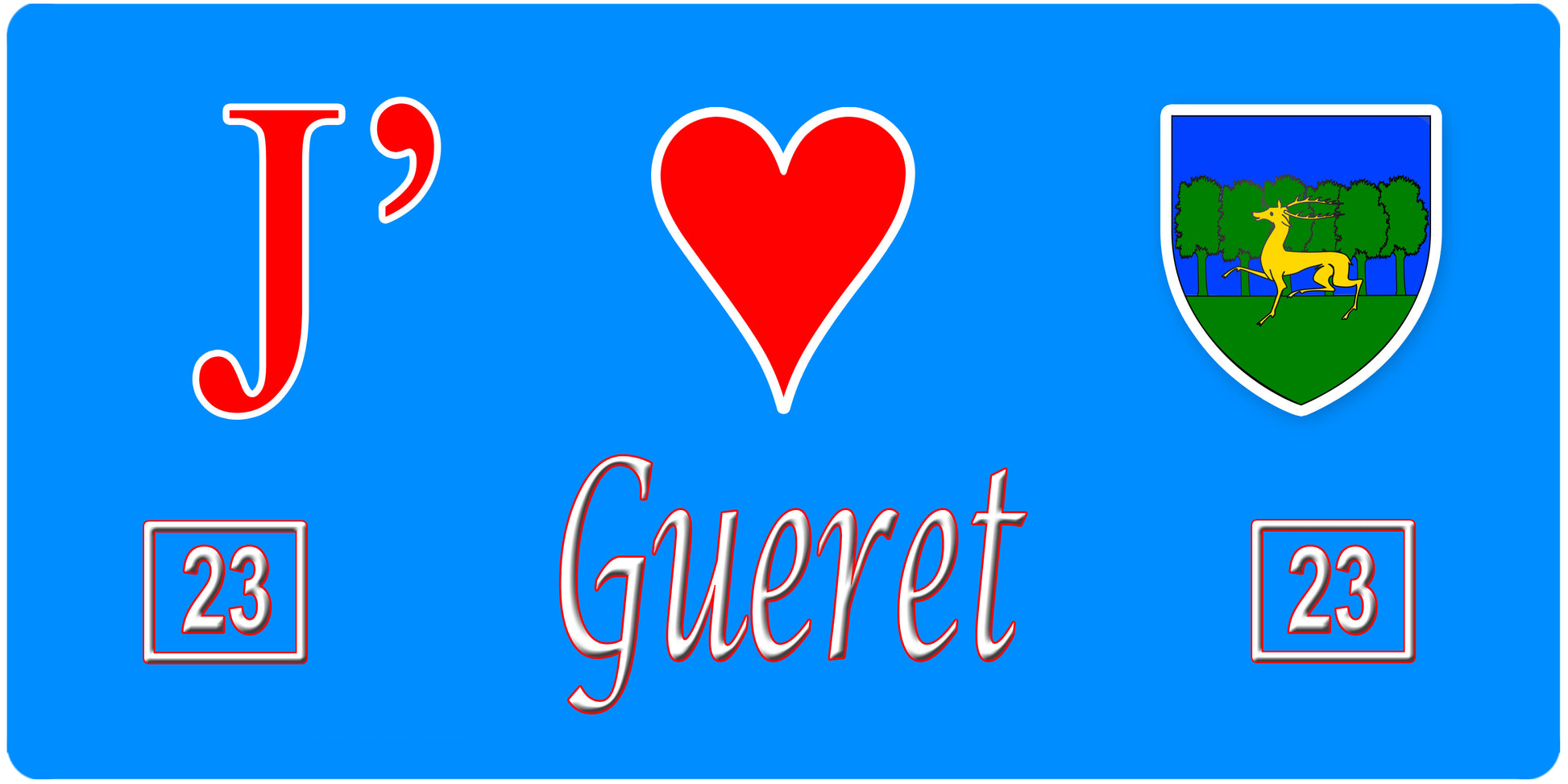 Plaque métal décorative, J' ❤️Gueret, Creuse 23