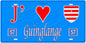 Plaque métal décorative, J'❤️Guinglange, Moselle, fond mur bleu 57