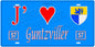 Plaque métal décorative, J'❤️Guntzviller, Moselle, fond mur bleu 57