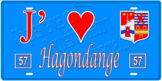 Plaque métal décorative,J'❤️Hagondange, Moselle, fond mur bleu 57
