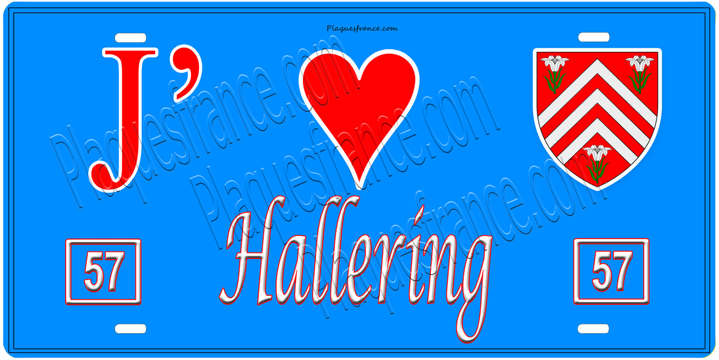 Plaque métal décorative, J'❤️Hallering, Moselle (57)