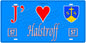 Plaque métal décorative, J'❤️ Halstroff, Moselle, fond mur bleu 57