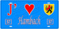 Plaque métal décorative, J'❤️Hambach, Moselle, fond mur bleu 57