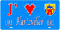 Plaque métal décorative, J'❤️Hartzviller, Moselle, fond mur bleu 57