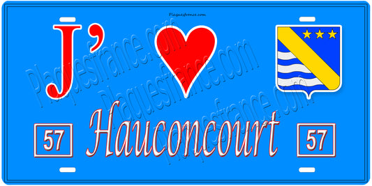 Plaque métal décorative,J'❤️Hauconcourt, Moselle, fond mur bleu 57