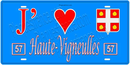 Plaque métal décorative, J'❤️Haute-Vigneulles, Moselle, fond mur bleu 57