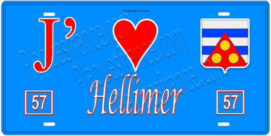Plaque métal décorative, J'❤️Hellimer, Moselle, fond mur bleu 57