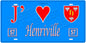 Plaque métal décorative, J'❤️ Henriville, Moselle, fond mur bleu 57