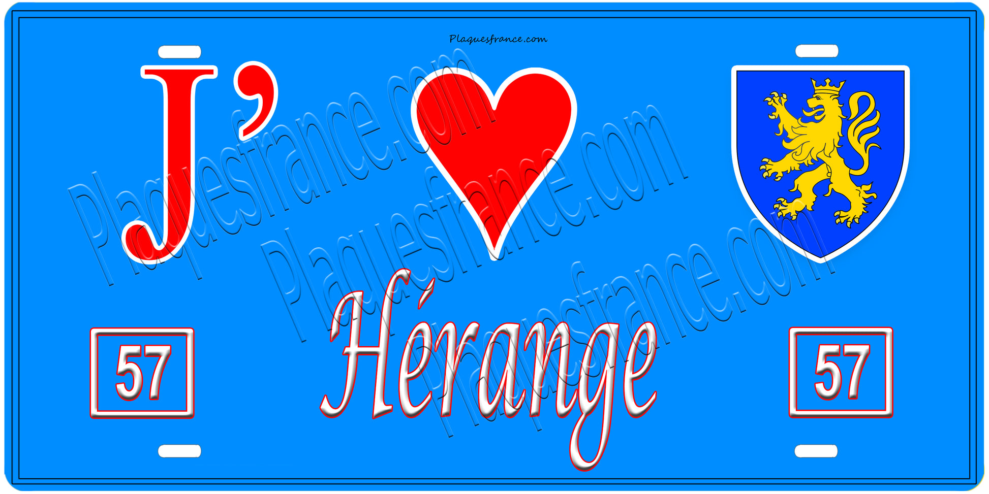 Plaque métal décorative, J'❤️Hérange, Moselle, fond mur bleu 57