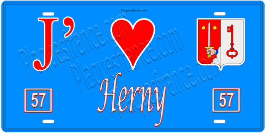 Plaque métal décorative, J'❤️Herny, Moselle, fond mur bleu 57