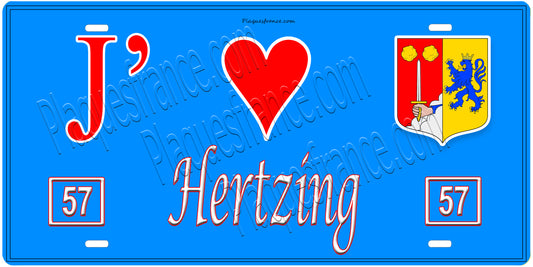 Plaque métal décorative, J'❤️Hertzing, Moselle, fond mur bleu 57