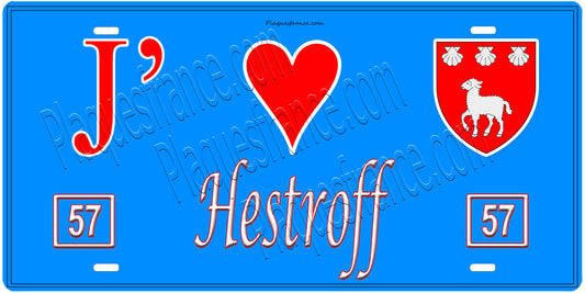 Plaque métal décorative, J'❤️ Hestroff, Moselle (57)