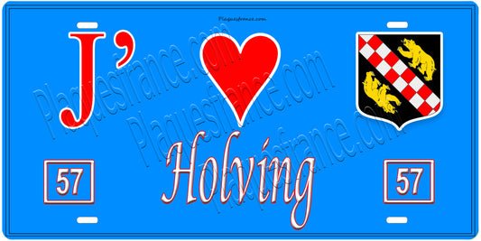 Plaque métal décorative, J'❤️Holving, Moselle, fond mur bleu 57
