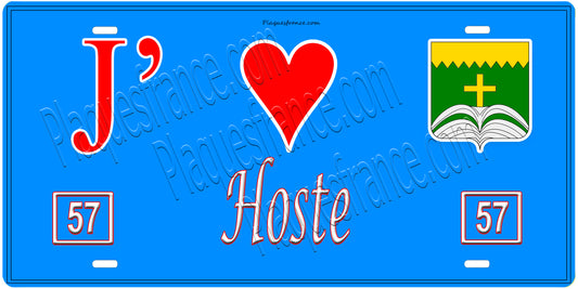 Plaque métal décorative, J'❤️ Hoste, Moselle, fond mur bleu 57