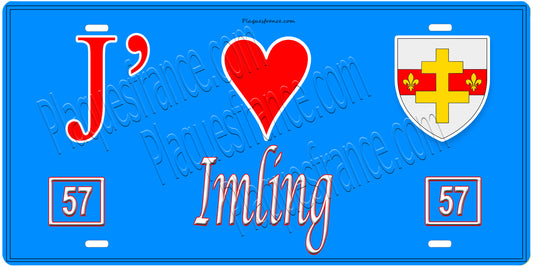 Plaque métal décorative, J'❤️Imling, Moselle, fond mur bleu 57