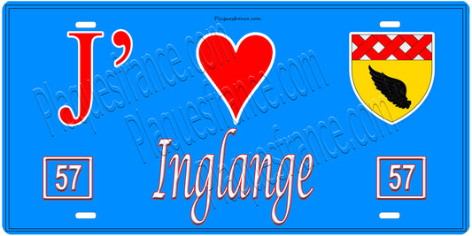 Plaque métal décorative, J'❤️Inglange, Moselle, fond mur bleu 57