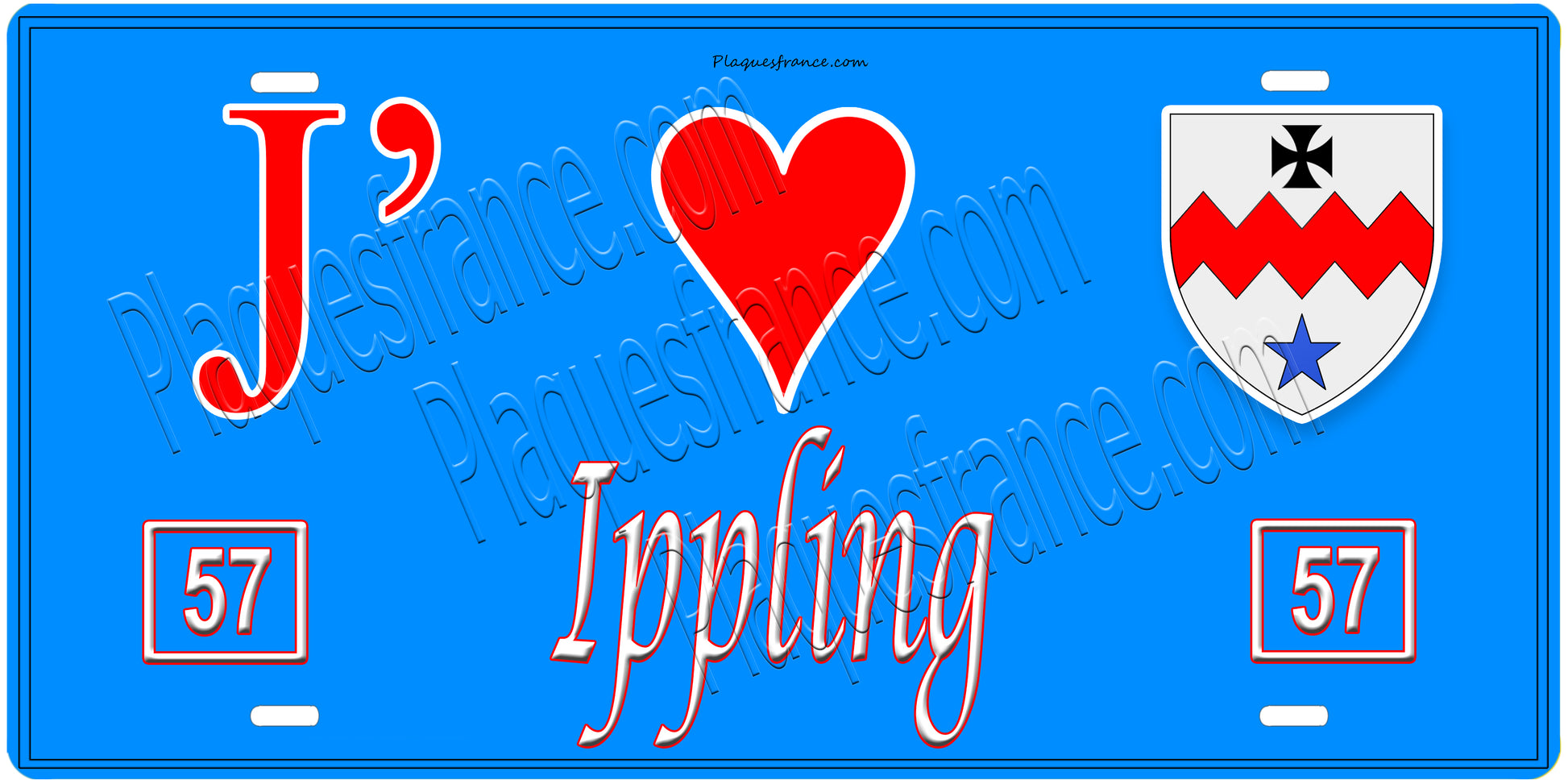 Plaque métal décorative, J'❤️Ippling, Moselle, fond mur bleu 57