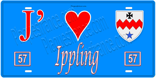 Plaque métal décorative, J'❤️Ippling, Moselle, fond mur bleu 57