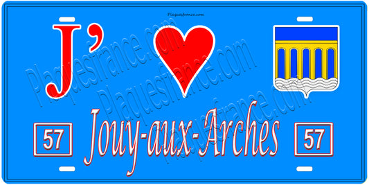Plaque métal décorative, J'❤️ Jouy-aux-Arches, Moselle, fond mur bleu 57