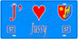 Plaque métal décorative, J'❤️ Jussy, Moselle, fond mur bleu 57