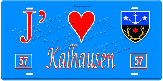 Plaque métal décorative, J'❤️Kalhausen, Moselle, fond mur bleu 57