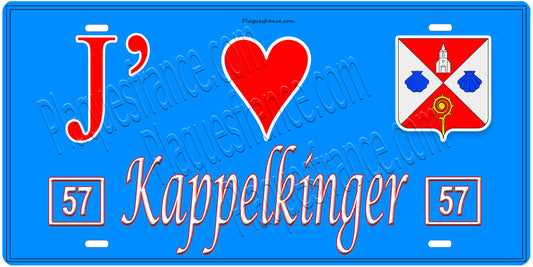 Plaque métal décorative, J'❤️Kappelkinger, Moselle, fond mur bleu 57