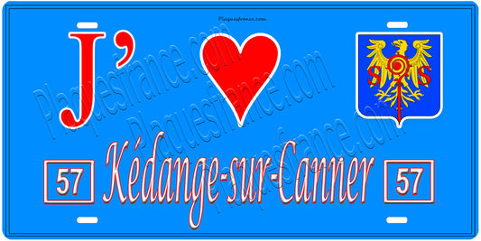 Plaque métal décorative, J'❤️Kédange-sur-Canner, Moselle, fond mur bleu 57