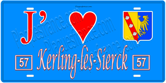 Plaque métal décorative, J'❤️ Kerling-lès-Sierck, Moselle, fond mur bleu 57