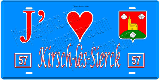 Plaque métal décorative, J'❤️ Kirsch-lès-Sierck, Moselle, fond mur bleu 57