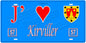 Plaque métal décorative, J'❤️Kirviller, Moselle, fond mur bleu 57