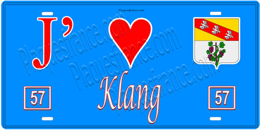 Plaque métal décorative, J'❤️Klang , Moselle, fond mur bleu 57