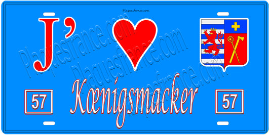 Plaque métal décorative, J'❤️Kœnigsmacker, Moselle, fond mur bleu 57