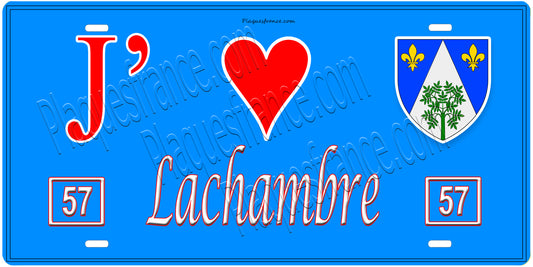 Plaque métal décorative, J'❤️Lachambre, Moselle, fond mur bleu 57