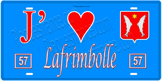 Plaque métal décorative, J'❤️Lafrimbolle, Moselle, fond mur bleu 57