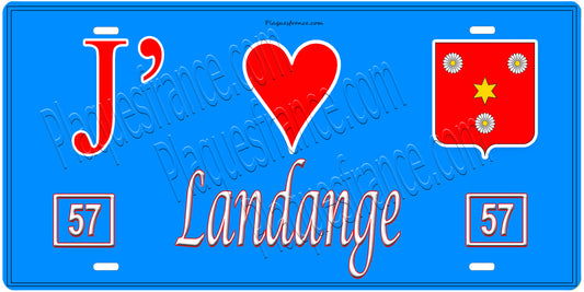 Plaque métal décorative, J'❤️Landange, Moselle, fond mur bleu 57