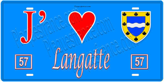 Plaque métal décorative, J'❤️Langatte, Moselle, fond mur bleu 57