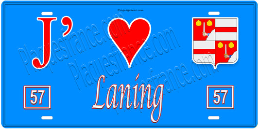 Plaque métal décorative, J'❤️Laning, Moselle, fond mur bleu 57
