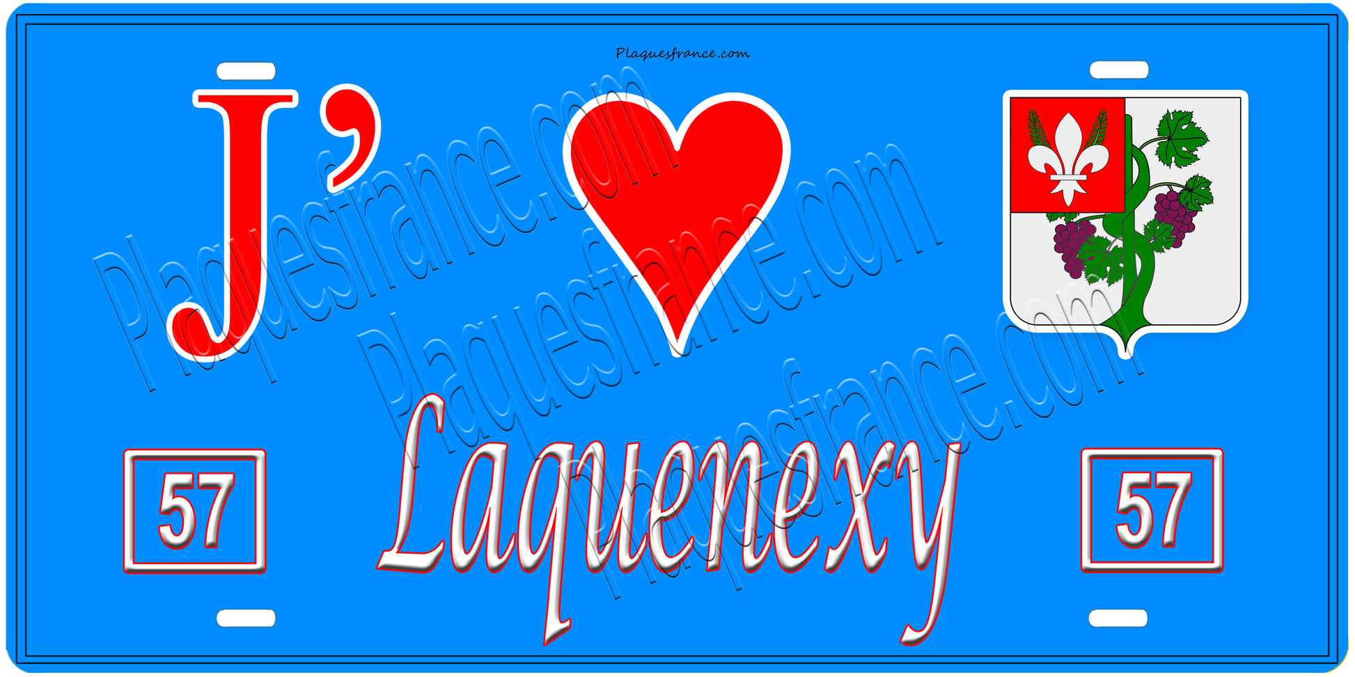 Plaque métal décorative, J'❤️Laquenexy, Moselle, fond mur bleu 57
