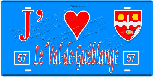 Plaque métal décorative, J'❤️Le Val-de-Guéblange, Moselle, fond mur bleu 57