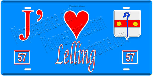 Plaque métal décorative, J'❤️Lelling, Moselle, fond mur bleu 57