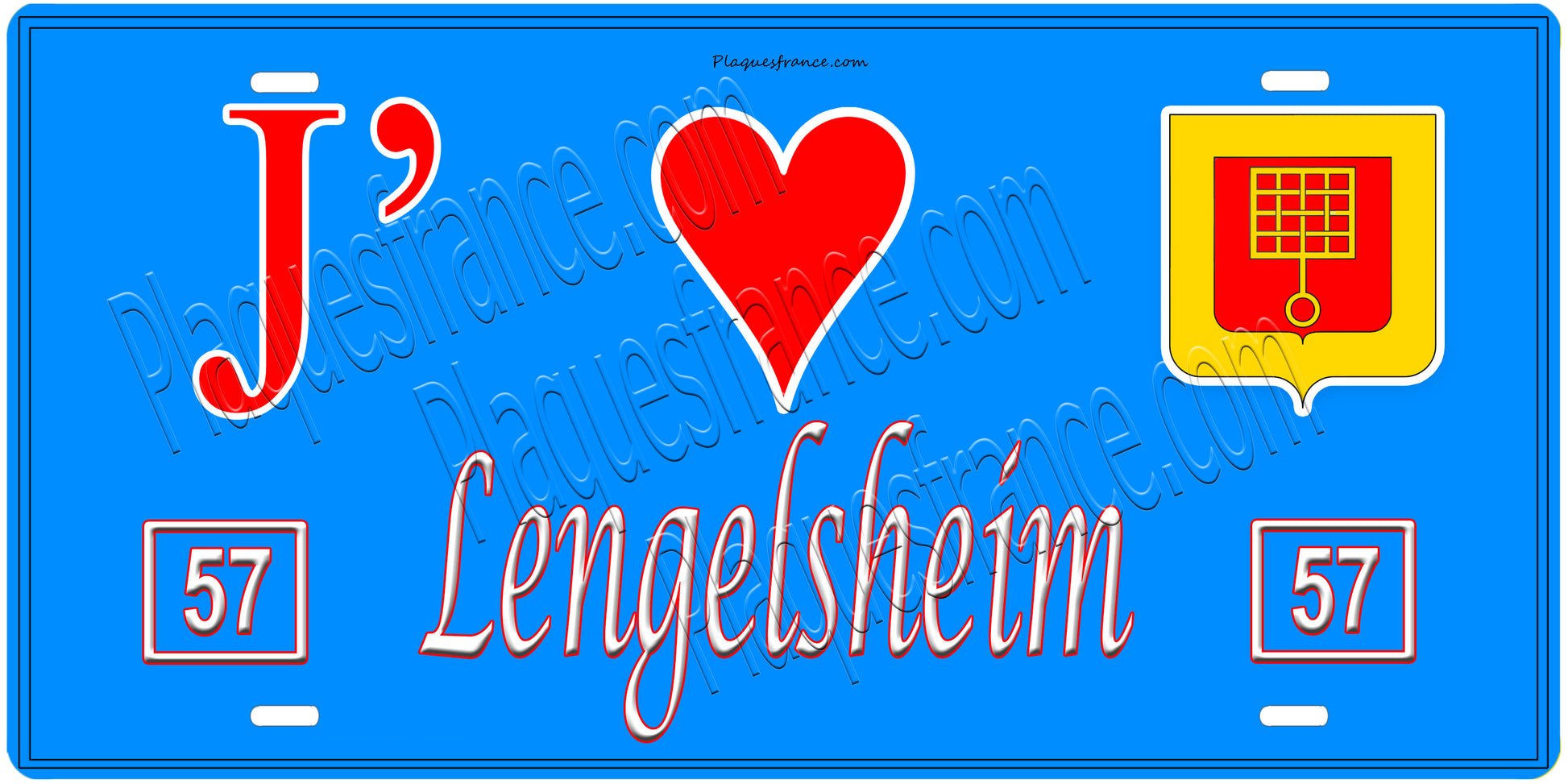 Plaque métal décorative, J'❤️ Lengelsheim, Moselle, fond mur bleu 57