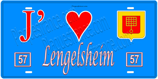 Plaque métal décorative, J'❤️ Lengelsheim, Moselle, fond mur bleu 57