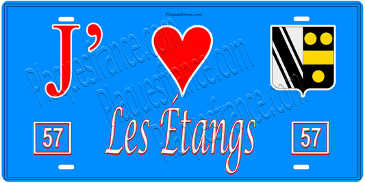 Plaque métal décorative, J'❤️Les Étangs , Moselle, fond mur bleu 57