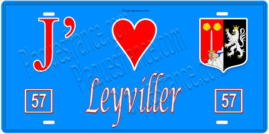 Plaque métal décorative, J'❤️Leyviller, Moselle, fond mur bleu 57