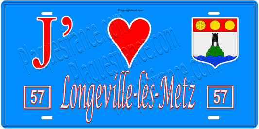 Plaque métal décorative, J'❤️Longeville-lès-Metz, Moselle, fond mur bleu 57