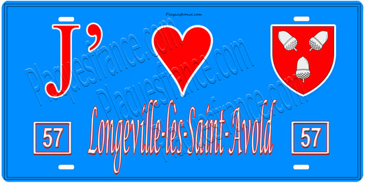 Plaque métal décorative, J'❤️Longeville-lès-Saint-Avold, Moselle, fond mur bleu 57