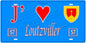 Plaque métal décorative, J'❤️ Loutzviller, Moselle, fond mur bleu 57