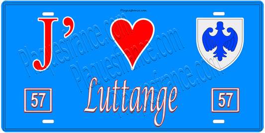 Plaque métal décorative, J'❤️Luttange, Moselle, fond mur bleu 57