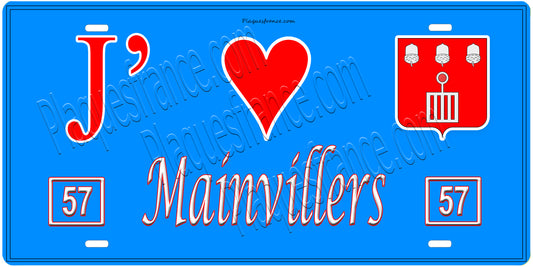Plaque métal décorative, J'❤️Mainvillers, Moselle, fond mur bleu 57